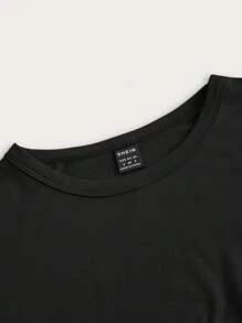 SHEIN EZwear Bộ 4 áo thun bodycon cổ tròn tay ngắn cho nữ, mặc thường ngày mùa hè - Nhiều màu - Xem 5