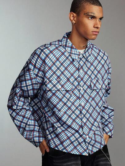 Street Life Plaid Boxy Jacket For Men, Loose Short Style , Fall