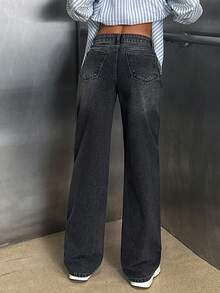 EURMUSE Quần jean denim ống đứng lưng thấp màu xám đậm - màu đen - Xem 2