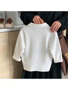 SHEIN Young Boy Solid Color Bear Graphic Polo Shirt Fall Winter - White - View 2