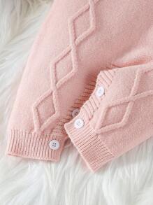 SHEIN 女宝宝针织连体裤，蝴蝶结装饰，休闲时尚，适合秋冬，适合居家、日常穿着、外出和旅行 - 粉色 - 查看 4