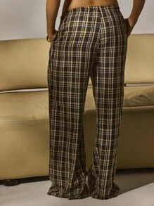 Aralina Herbst-Winter Western Stolkhom Stil karierte Gingham Hose mit geradem Bein und kontrastierendem Blume Muster an der Innenseite des Bundes