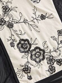 ROMWE Avant Chinese Neo-Traditional Style Beaded Embroidery Sheer Back Top For Women - Black - View 3