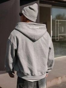 DAZY Autumn Cracked Planet Graphic Foil Print Grey Zip-Up Hoodie, Streetwear Style For Men - Grey - View 2