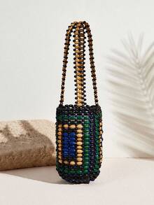 SHECARRY 女士撞色串珠时尚休闲单肩手提包 - 彩色 - 查看 1