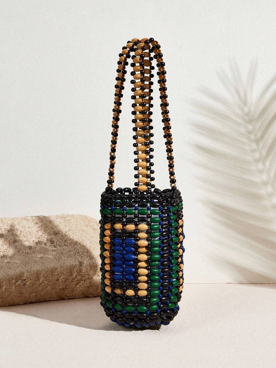 SHECARRY 女士撞色串珠时尚休闲单肩手提包 - 彩色 - 查看 1