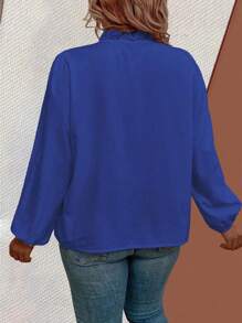 Women's Plus Size Solid Color Simple Daily Wear Long Sleeve Shirt Fall Cloth For Women - Blue - View 2