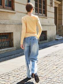 Lumivelle Top Casual com Gola Assimétrica, Manga Longa, Amarração na Cintura e Pregas, Roupas de Primavera para Universidade, Vestuário de Outono para Mulheres