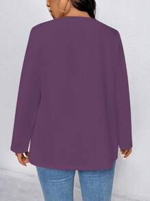EMERY ROSE Plus Size Minimalist Solid Color Blazer For Casual Commuting Fall Cloth For Women Autumn - Purple - View 2