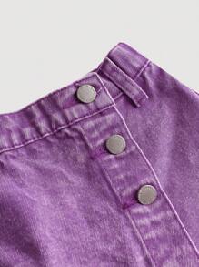 SHEIN Tween Girl Summer Y2K Casual Boho Asymmetrical Button Denim Skort, For Girls Summer Clothes Vacation And Daily Streetwear