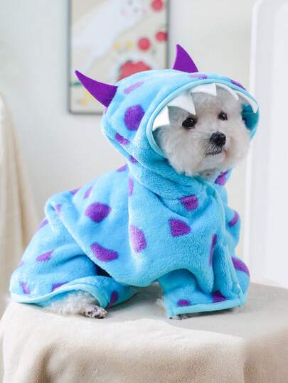 PETSIN 1 Pet Absorbent Towel, Soft And Thick Quick Drying Blue Monster Hooded Bathrobe With Adjustable Strap, Suitable For Dogs To Bathe And Groom