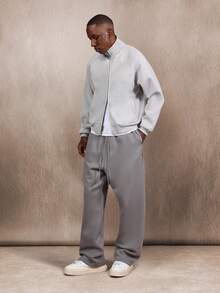 SUMWON Áo khoác Jersey Boxy Fit có khóa kéo phía trước, dày dặn, mặc mùa đông, mặc thường ngày, có khóa kéo cơ bản, trang phục lớp thiết yếu - Xám - Xem 4