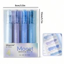 4 niebieskie zakreślacze Morandi, miękkie w dotyku, nieblaknące, tusz na bazie wody, okrągła główka, odpowiednie do artykułów biurowych, pisania i korekcji, notatników i szkicowania