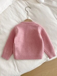 SHEIN Vintaside Kids 女婴粉色刺绣套头毛衣，适合春秋季穿着，冬季可作内搭。精致的蝴蝶结刺绣增添可爱俏皮的魅力。适合家庭聚会、万圣节、新年、感恩节、圣诞节、复活节、国庆节、派对、除夕夜等场合。 - 藕粉色 - 查看 2