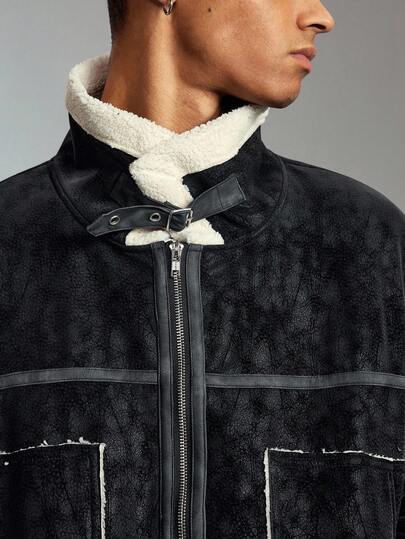 Street Life Men's Faux Fur Lined Drop Shoulder Zip Front Jacket, Autumn/Winter