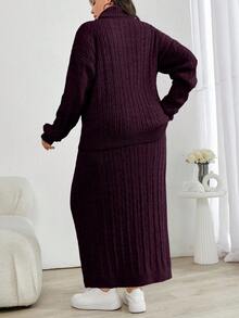 EURMUSE Cable Knit Turtleneck Sweater And Skirt Two Pieces Set