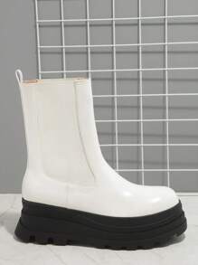 SHUZIA Ladies' Fashionable White Chunky Heel Boots - White - View 3