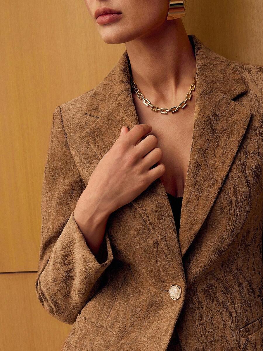 MOTF PREMIUM WOMEN'S CHENILLE JACQUARD BLAZER, AUTUMN/WINTER - Khaki - View 2