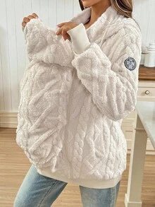 SHEIN 秋季服装，秋季服装，孕妇秋冬服装孕妇休闲纯色毛绒连帽三合一哺乳夹克，秋冬