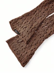 Y2Kool BiGraphic Suéter de mujer con cuello en V y ribete de volantes, blusa de encaje marrón, blusa de ganchillo marrón, blusa de manga larga marrón, blusa de punto marrón, blusa marrón de mujer para el invierno de uso casual