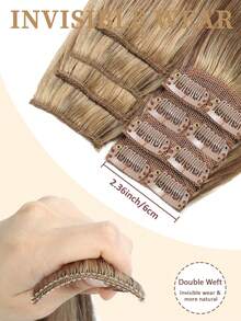 8PCS With 16 Clips Straight Clip In Hair Extensions 100% Real Human Hair Color P4/27# Medium Brown Highlights Honey Blonde 12-18 Inch Double Weft Invisible Clip Hair Extensions Remy Natural Human Hair For Women Girl Daily Full Head Use - SP4/27 - View 2