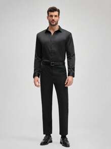 Officeau Pantaloni eleganti classici da uomo, pantaloni casual eleganti con elastico di colore unito, stile di lusso elegante per primavera/estate, affari formali, autunno, inverno