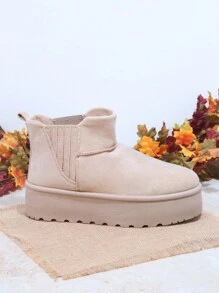 SHUZIA Women's Versatile Faux Suede Slip On Lug Sole Ankle Booties For Warm - Apricot - View 6