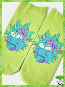 Rick and Morty X SHEIN 1 双卡通图案可爱踝袜 - 彩色 - 查看 2