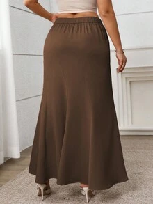 Vionelle Plus Size Women Elegant Casual Commute Vacation Solid Color Asymmetrical Split A-Line Maxi Skirt, Spring/Summer