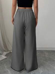 Elenzga Bohemian Contrast Ribbon Button Mature Charm Elegant Loose Wide Leg Maxi Women Pants, Spring/Summer Fall Cloth For Women