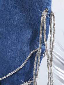 SHUZIA Point Toe Lace Up Denim Boots - Blue - View 6