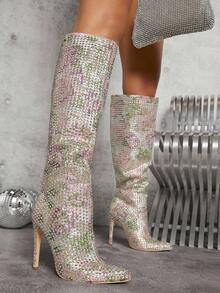 SHUZIA Botas con diamante de imitación dedo de pie puntiagudo rodilla - Multicolor - Ver 6