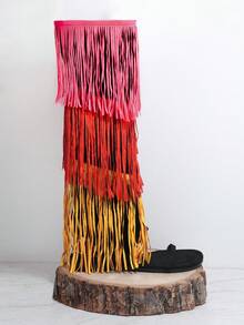 SHUZIA Knee High Tassel Flat Sandals - Black - View 2