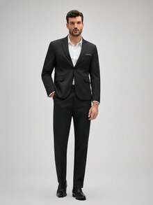 Officeau 男士长袖西装外套，撞色领口，搭配西裤，适合商务场合，四季皆宜，正式商务装，经典富贵风格，搭配西裤 - 黑色 - 查看 3