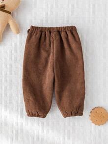 Cozy Pixies Baby Boy Cartoon Bear 3D Pattern Knitted Soft Fleece Elastic Waist Jogger Pants Fall Winter - Brown - View 2