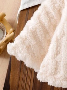 SHEIN Vintaside Kids 女童可爱熊耳朵连帽无袖夹克，蓬松舒适纽扣斗篷卡通趣味儿童外套，冬季