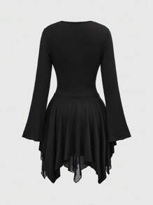 ROMWE Goth Vestido mini asimétrico con decoración de cruz gótica, Halloween - Negro - Ver 2
