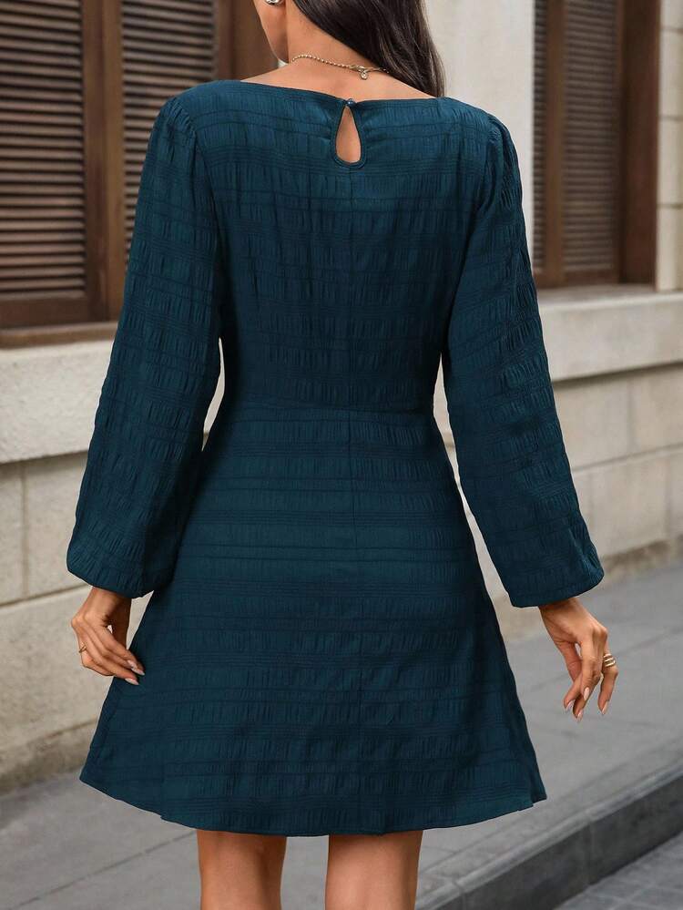 Women's Casual Solid Color Lantern Sleeve Short Dress Teal Blue Dress Women Long Sleeve Elegant Dress Lantern Sleeve Dress Solid Color Dress Autumn Dress Fall Clothes For Women Fall Dresses For Women  Fall Dresses For Women Dresses For Women Elegant  Dresses For Women Elegant  Dresses For Women Elegant