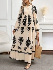 SHEIN Maternity Floral Print V-Neck Flare Sleeve Casual Loose Dress - Multicolor - View 6