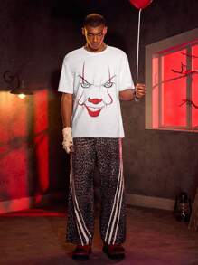 IT x SHEIN Áo thun nam tay ngắn in họa tiết kinh dị thời trang đường phố, mùa hè - trắng - Xem 5