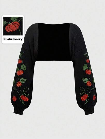 Goth معطف قصير مطرز بالقرع والكرمة للنساء ذوات الحجم الكبير، غطاء رقيق للخروج في مناسبة هالوين