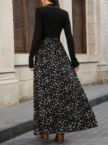 EMERY ROSE Women's Floral Print Stand Collar Elegant Long Sleeve Dress Maxi Long Sleeve Dress Long Casual Dress Animal Print Maxi Dress Modest Maxi Dress Black Tie Waist Maxi Dress Fall Clothes For Women,Fall Dresses For Women,Dresses For Women Elegant  Dresses For Women Elegant  Dresses For Women Elegant