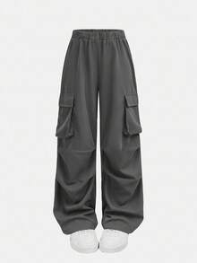 SHEIN 2件套青少年女孩纯色字母印花连帽运动衫和工装裤休闲装 - 藏蓝色 - 查看 11