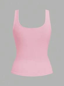 Slaydiva 2pcs/Set Women Casual Crew Neck Seamless Tight Fitting Camisole Top, Black & Pink, Versatile For Daily Wear