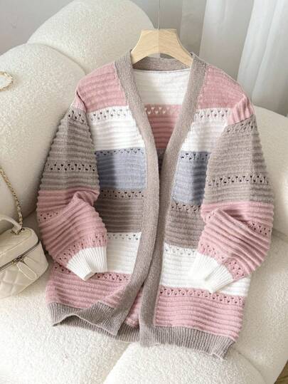 Tween Girls' Colorblock Casual Long Sleeve Cardigan