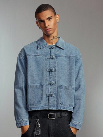 Casual Herren lässige, weite Denim Jacke mit Brusttaschen, Herbst