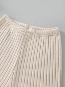 Girls Apricot Fleece Ribbed Letter Embroidery Cardigan & Pants Loungewear Set Two Piece Sleepwear Set Fall Winter - Apricot - View 6