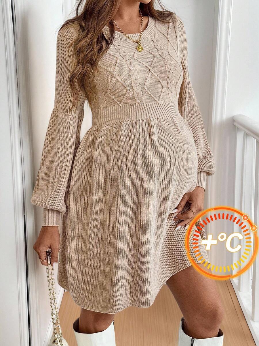 SHEIN 秋装，秋季服装，孕妇装秋季服装孕妇装孕妇休闲纯色灯笼袖收腰针织毛衣连衣裙，秋冬