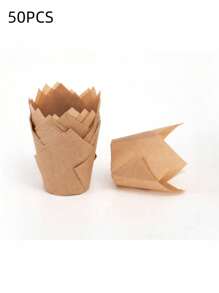 50pcs Tulip Cupcake Liners, Muffin Cups, Flambe Cups Disposable & High Temperature Resistant Baking Cups, Grease-Resistant Paper Tray Valentine's Day, Valentines Wedding, Birthday,Ramadan Decor,Easter,Easter Decor,Kitchen Organization And Storage,Baking,Baking Supplies,School Stuff, Kitchen Decor. - Khaki - View 12