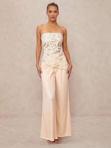 Lumalex 2件套深V领系带袖口长袖修身女式套装 - 白色 - 查看 1